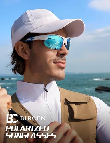 Image of BIRCEN Mens Polarized Sunglasses for Sports: TR90 Lightweight Sun Glasses Wrap Around Shades for Fishing Driving Cycling