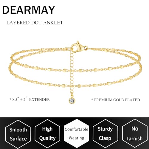DEARMAY Dainty Layered Gold Ankle Bracelets for Women, Waterproof 14K Gold Plated Link Chain Anklets Non Tarnish Set Pack Summer Beach Jewelry Gift 5