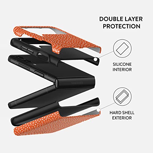 Burga Phone Case Compatible With Samsung Galaxy Z Flip 3 - Hybrid 2-Layer Hard Shell + Silicone Protective Case -White Polka Dots Pattern Vintage Orange - Scratch-Resistant Shockproof Cover #TOP1