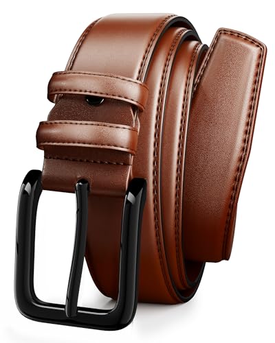 Papaanils Brown Leather Belt Men,Tan Work Belt for Men,Color Cognac,Suit for Business or Daily Wearing, Width 1.38"