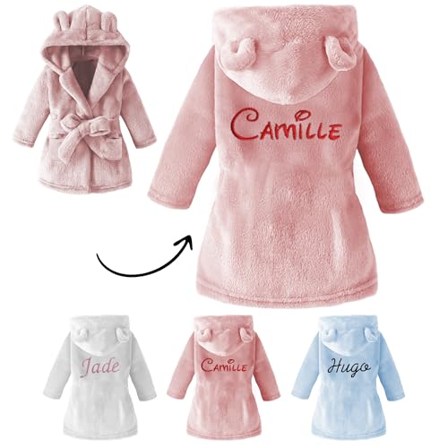 KDO MAGIC Peignoir bébé personnalisé - Doux et Moelleux - Personnalisable et brodé avec Un prénom - Garçons & Filles (12-18 mois, Rose)