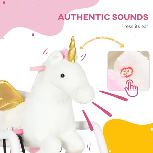 Qaba Spring Rocking Horse, Kids Ride on Horse for 5-12 Years, Ride on Toy with Sound, Unicorn Design, Pink - Thumbnail 4