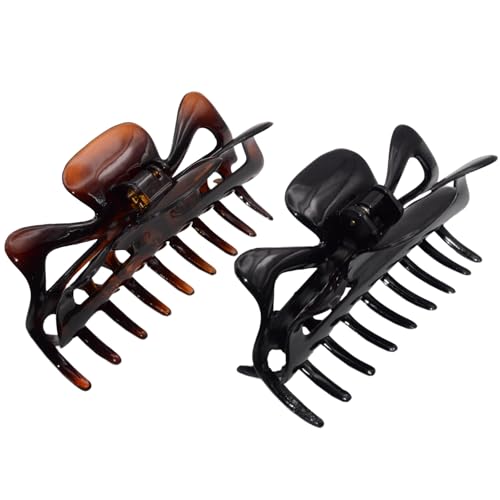 Parcelona French Classic Tortoise Shell and Black Large 4 ¼” Celluloid Set of 2 Covered Spring Interlocking Jaw Hair Claw Clip Clamp Clutchers