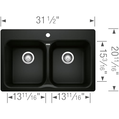 BLANCO 402635 Vision SILGRANIT 31.5-Inch 50/50 Double Bowl Drop-in/Undermount Kitchen Sink, Coal Black by Blanco - Image 3