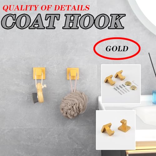 GERZWY Towel Hook Wall Mounted Robe Hook Heavy Duty Coat Hook Luxury Hooks for Bathroom 2 Pack Gold Stainless Steel FG1607-2BE by GERZWY - Image 2