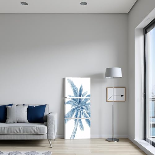 sechars 3 Piece Palm Tree Canvas Wall Art Modern Navy Blue Bathroom Decor Tropical Botanical Painting Picture Print Coastal Theme Living Room Blue Decorations - Image 4