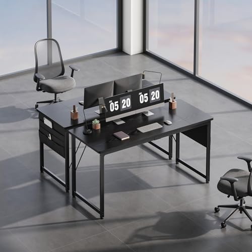 YeTom 机 デスク パソコンデスク pcデスク 幅140*奥行60cm つくえ 収納袋付き勉強机 フック付き学習机 組立簡単 テレワーク ブラック