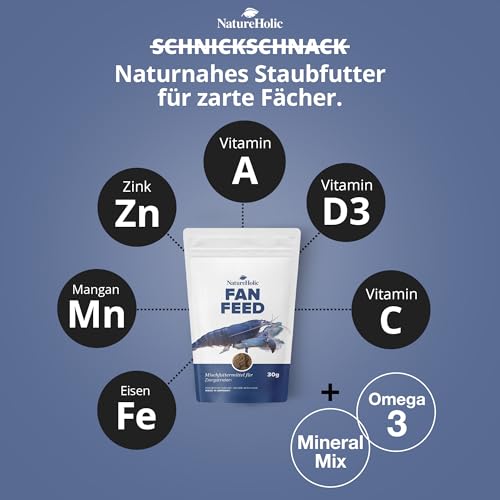 NatureHolic - Fächerfeed I Fächergarnelen Futter I Staubfutter speziell für Fächergarnelen I hohem Fettanteil 11% I Proteine von Wirbellosen, Mikrooganismen und Algen I 30g