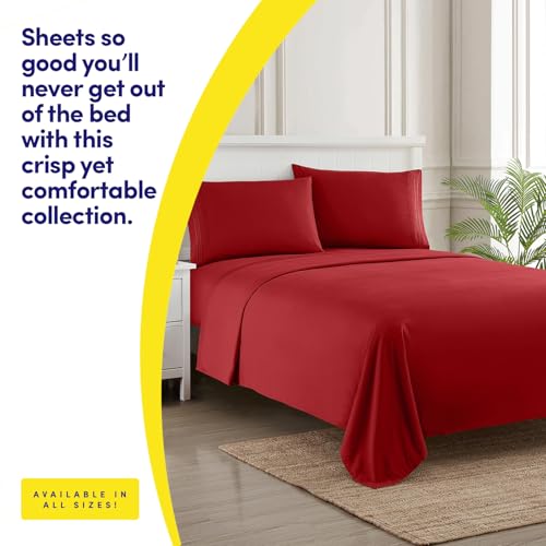 1500 Supreme Collection California King Sheet Sets Red - Luxury Hotel Bed Sheets and Pillowcase Set for California King Mattress - Extra Soft, Elastic Corner Straps, Deep Pocket Sheets Red