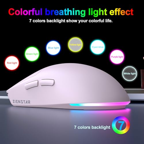 Image of HXMJ Wired USB C Gaming Mice,7200DPI,Corded Mouse with RGB Backlit for Apple MacBook,Tablets,Computer or Laptops with Type C Port-Pink