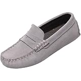 rismart Kids Penny Loafers for Boys Girls Slip on School Casual Flat Boat Shoes (Grey,1.5 Little Kid