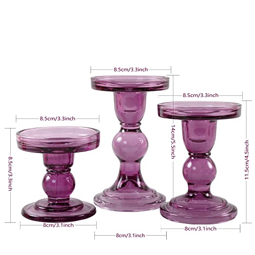 Gmwd 3 Pcs Glass Candle Holder Set Clear, Purple Candlesticks Holders Pillar Taper Candles Tealight Stand For Wedding Centerpieces Home Decorations Dining Table #TOP1