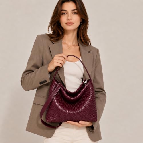 Image of Suede Woven Tote Bag for Women, Hobo Shoulder Bag for Work Travel