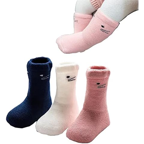 3 Pairs Toddler Ankle Thick Warm Socks Indoor Grip Socks 1-3 Year Baby Non Slip Winter Socks Mid-Calf Cartoon Animal Infant Crew Socks High Terry Socks for Baby Boys Girls Cover