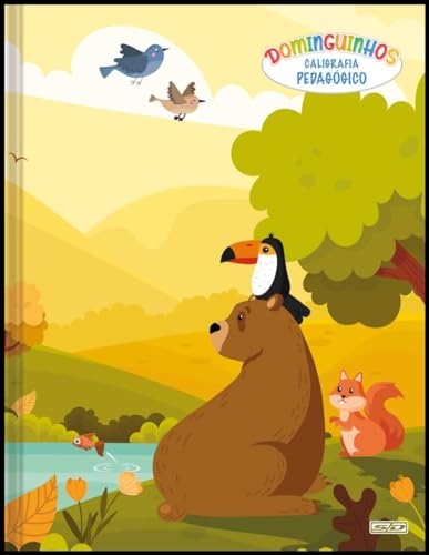 Caderno para Caligrafia Animativa, Capa Dura, Brochura 1/4, Dominguinhos, Pauta Verde, Costurado, 40