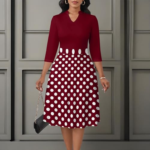 Image of PinkPatty Women's Casual A-line Midi Dresses 3 /4 Sleeve V Neck Fit and Flare Dress with Pockets