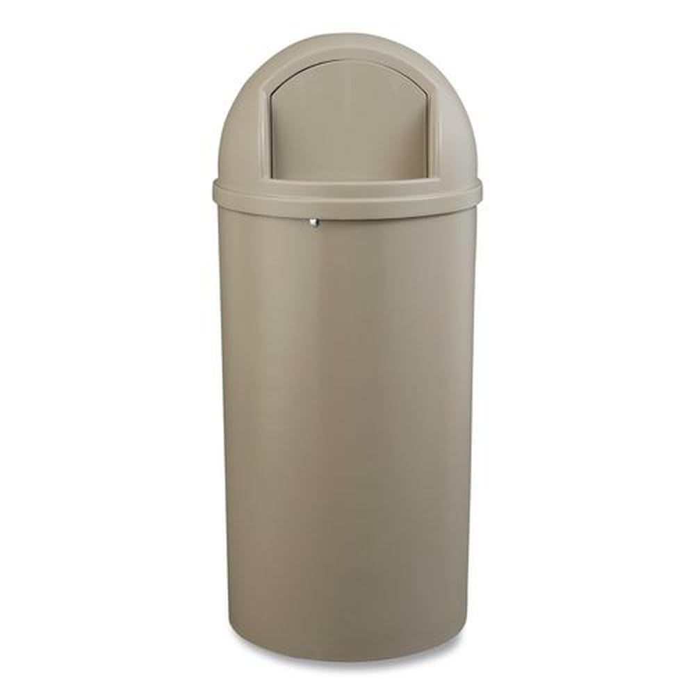 Rubbermaid Commercial Products Marshal Classic Container Round Trash Can 25 Gallons Beige Outdoor for Parks/College Campuses/Outdoor Shopping Malls