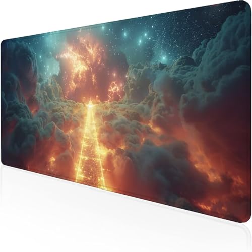 YALNSENN Mouse Pad Large, 1000 x 500 x 3mm Mice Pad with Non-Slip Rubber Base, Mouse Mats for Comters Durable Stitched Edges, Neoprene Smooth Surface for Laser and Optical Mouse Mat, Starry Sky Cloud