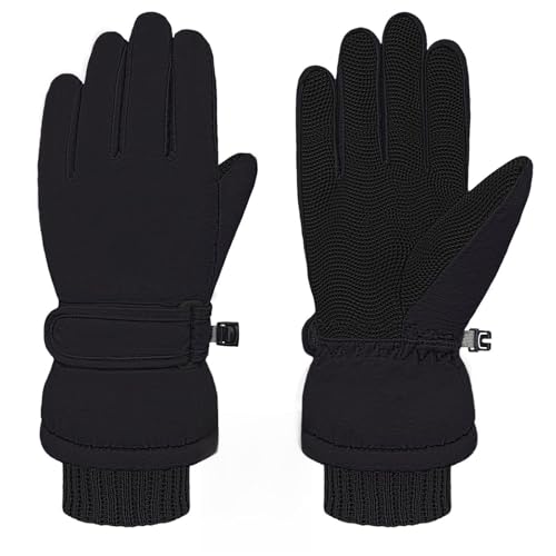 Beurlike Kids Winter Gloves Warm Fleece Ski Snow Waterproof Windproof Cold Weather Snowboard Sport Mitten Gloves for Boys Girls(BlackL)