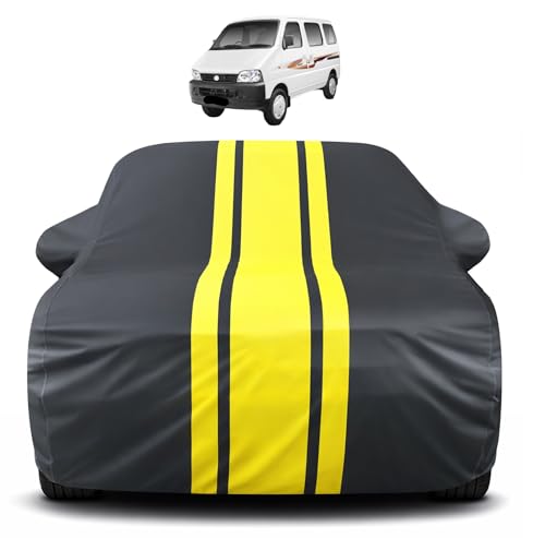 Image of Auto Hub Car Cover Compatible with Maruti Eeco with Mirror Pocket, Soft Cotton Lining, Eeco Car Cover Waterproof - Yellow-Black