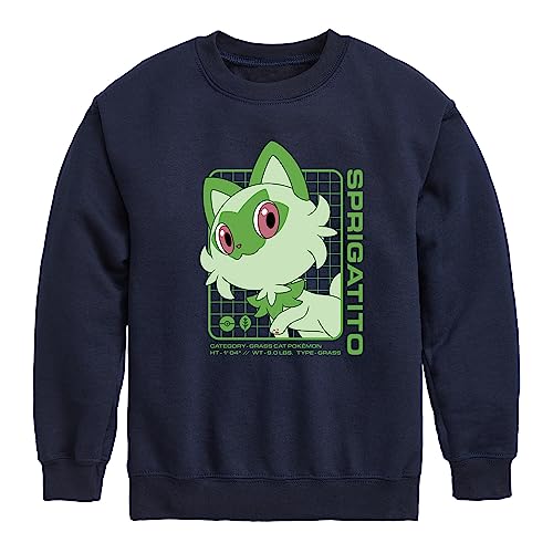 HYBRID APPAREL - Pokémon Sprigatito Stats - Kids Crewneck Fleece Sweatshirt