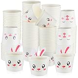 Tioncy 100 Pcs Easter Bunny Treat Snack Cups Bulk 10oz Disposable Paper Rabbit Cup with Ears Design...