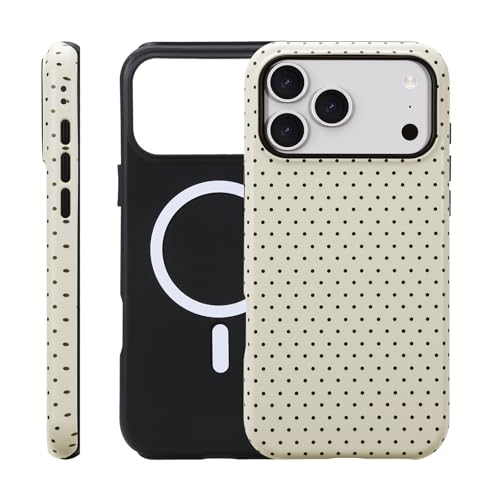 Fourmor for iPhone 17 ProMAX Case - Wireless Charging for MagSafe, Dual-Layer Design (Outer Hard PC Shell + Inner Soft TPU Shell), Cute Polka Dot Design, Unisex Shockproof Protective Case - Beige