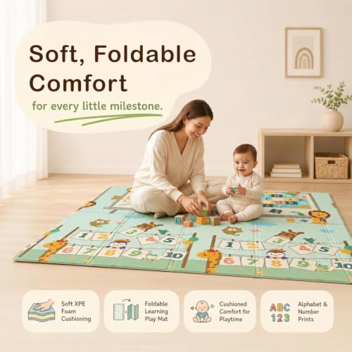 Image of StarAndDaisy Baby Floor Play Mat for Babies, Infants & Toddlers, 8MM Double-Sided Waterproof Play Mat, Reversible & Foldable Design (Alphabet, 6 * 5)