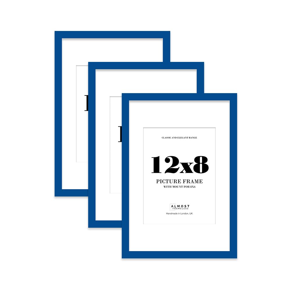 Blue Picture Frame 12x8 With 8x6 Mount for Photos - Wall & Table Display, Landscape or Portrait, 3 Pack
