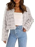 Allegra K Women's Faux Fur Coat Long Sleeve Cropped Fluffy Jacket Collarless Casual Winter Warm Outwear Medium Light Gray