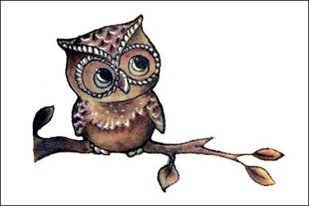 Owl on a Branch Temporary Tattoo