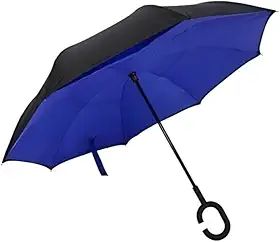 Guarda-Chuva Invertido Reforçado com Cabo C – Tecido Duplo Impermeável, Resistente ao Vento, Abertura Invertida Antigotejamento - PRETO