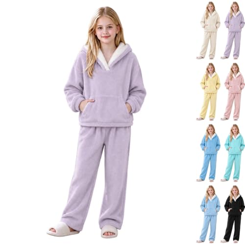 Girl's Fluffy Sets Winter Warm Fleece Pullover Sweatshirt Plush Sweatsuit | Fleece Sweatsuit Set for Girls, Girls Fleece Sweat Set, Warm Sweatsuit for Girl, Fluffy Sweatsuits for Girl