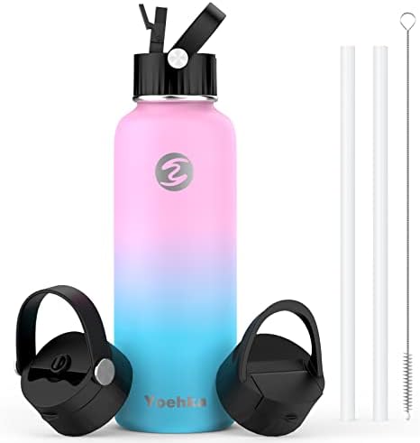 Insulated Water Bottle With Straw, 40 Oz Stainless Steel Sport Water Bottles Keep Water Hot/Cold Vacuum Double Wall Thermo Mug 3 Lids, Proof BPA Free Leak Proof Metal Canteen, Fantasy