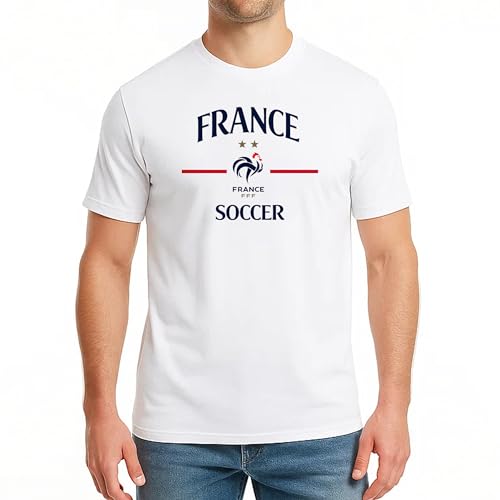 Icon Sports Officially Licensed France Football Federation Cotton T-Shirt - Unisex Adult - FFF234CT White L