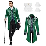 rumnigh Men Medieval Steampunk Tailcoat Jacket Gothic Victorian Frock Coat Uniform Halloween Party Cosplay Gentleman Costumes (Green, Medium)