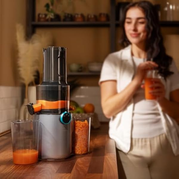 Cecotec Соковыжималка для фруктов и овощей «Cold Press» 1500 Slim. Двигатель постоянного тока мощностью 200 Вт, 1 скорость и функция реверса, загрузочное отверстие 82 мм, 55 ± 5 об/мин, простая сборка и очистка