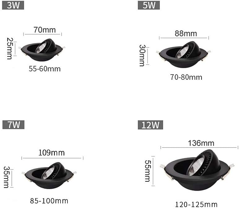 Recessed 3W/5W/7W/12W LED Spotlights Recessed Ceiling Lamp Adjustable Angle Ultra Slim Commercial Panel Downlight Die-cast Aluminum Anti-Glare Ultra Bright Exhibition Office Showroom Ceiling Dow