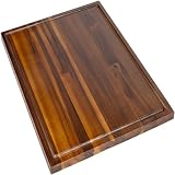 happimess Eldridge Extra Large 24" x 18" Acacia Cutting Board, Brown | Handcrafted, 1 Inch Thick, Reversible Design, Juice Grooves, Authentic Wood Grain, Rectangular, Farmhouse Style
