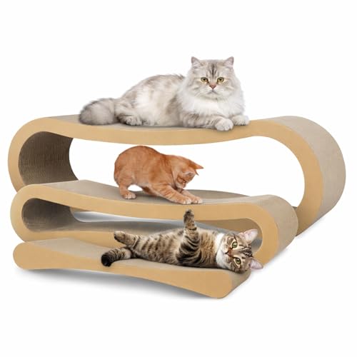 Simple Delxue 3 in 1 Large Cardboard Cat Scratcher Lounger Cat, 33.5"x10.2"x10.2" Cat Scratching Board, 100% Recyclable & Reversible Horizontal Scratching Pads, Infinity Shape, X-Large