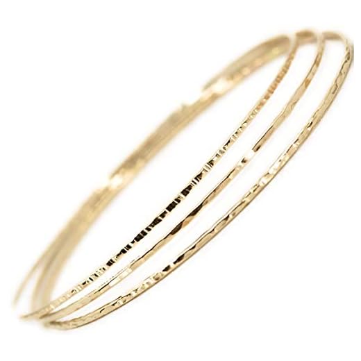 14k gold filled Bangles hammered slip on set of 3 textures, Mu-Yin Jewelry Handmade in USA (S)