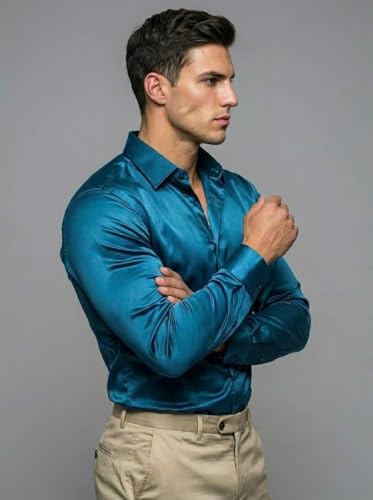 Image of Diverse Men's Satin Casual Shirt | Premium Solid Poly Satin | Wrinkle-Free, Full Sleeve Regular Fit Office, Business Wear