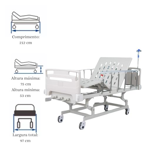 Cama Hospitalar Fowler Leito Manual 3 Movimentos 5 Posições Suporta até 200 Kg - Healt Clean