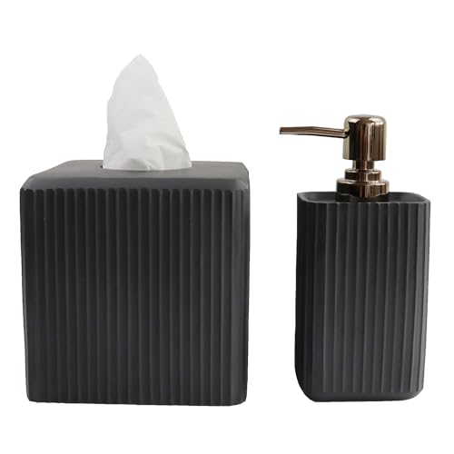 Hymmah Black Modern Square Tissue Box Cover Kleenex Box Holder with Soap Dispenser,Unique Cube Design Kleenex Box Cover Decor for Vanity Counter Tops Also Great for Bedroom and Living Room