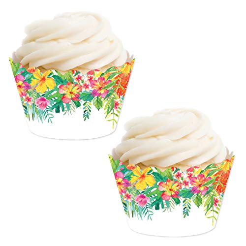 Andaz Press Party Cupcake Wrapper Decorations, Tropical Palm Leaves and Flowers, 24-Pack, For Girls 1st Birthday Baby Bridal Shower Tea Party Themed Decorations