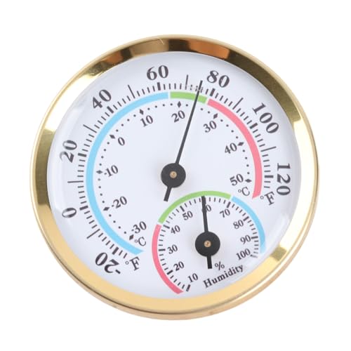 Yctze ミニポインタータイプ温度計ハイグロメーター - コンパクトな屋内温度と湿度メーター、読みやすく、バッテリーが不要、自宅、オフィス、温室用にポータブル (TH103Cゴールドシェルカラー)