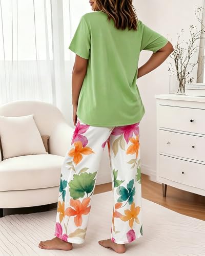 Image of CHICME Womens Pajamas Sets 2 Piece Short Sleeve Lounge Set Printed Loose Pants Pj Sets Loungewear Set