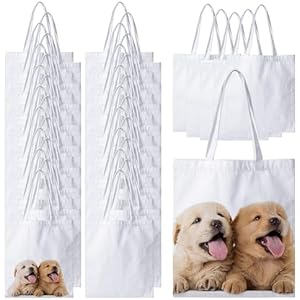 Joyclub 40 Pieces Sublimation Blanks Canvas Tote Bags Bulk Polyester Reusable Grocery Cloth Shopping Bags for Heat Transfer Tie Dye Advertising Painting Crafting DIY Gift White 40 Pack