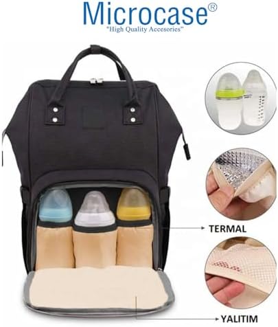 Microcase Termos Bölmeli Anne Bebek Bakım Çantası | Şık ve Fonksiyonel Sırt Çantası - Siyah AL4856 - Görsel 4
