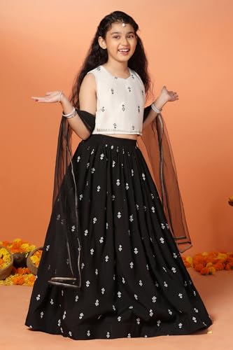 Image of Fashion Dream Girls Silk Blend Readymade Embroidered 3 Piece Lehenga Choli Set|Lehenga Choli,Ethnic Wear|Lehenga for Kids|Lehenga Set
